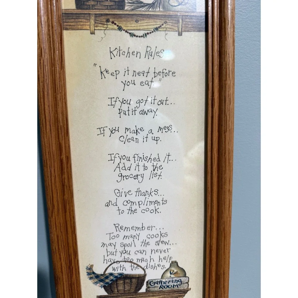 L Spivey Kitchen Rules Framed Wall Art Country Farmhouse Oak Cottagecore